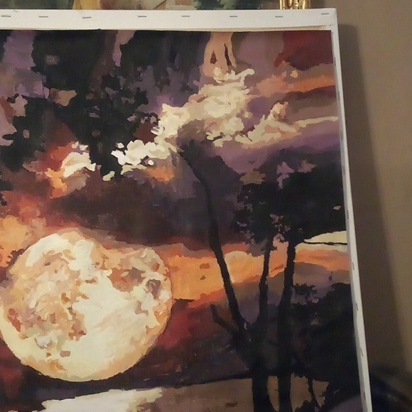 Hand Painted Moon Set On Canvas No Frame - 18.5"X22.5" - Picture 3 of 5